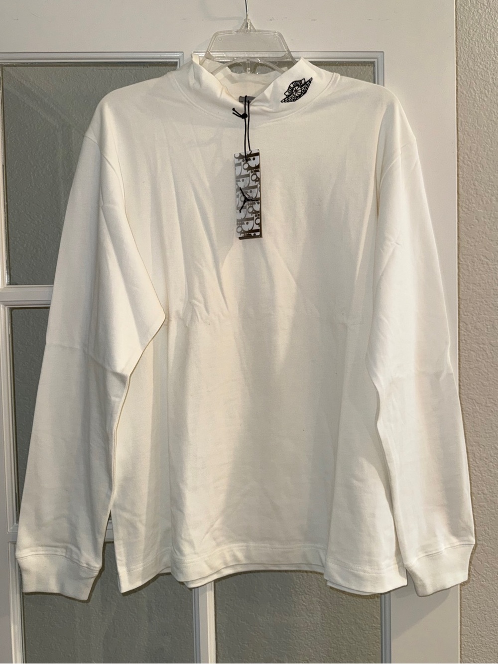 Dior x Air Jordan Mockneck ‘Air Dior’ White Men’s Long Sleeve Shirt NEW W/ TAGS